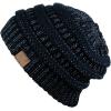 imageCC Trendy Warm Chunky Soft Stretch Cable Knit BeanieNavy Metallic