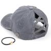 imageCC Washed Denim CrissCross Ponytail Cap Epoxy Button for face mask Face Mask not Included BT799Grey