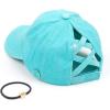 imageCC Washed Denim CrissCross Ponytail Cap Epoxy Button for face mask Face Mask not Included BT799Mint
