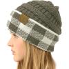imageCC Winter Fall Trendy Chunky Stretchy Cable Knit Beanie HatBuffalo Plaid Dk Melange GrayWhite