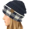 imageCC Winter Fall Trendy Chunky Stretchy Cable Knit Beanie HatBuffalo Plaid NavyWhite