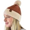 imageCC Winter Solid Dual Color Ribbed Knit Pom Cuff Beanie HatRust