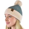 imageCC Winter Solid Dual Color Ribbed Knit Pom Cuff Beanie HatSteel Blue