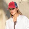 imageCC Womens CrissCross Ponytail Baseball Cap  Embroidered Cotton Front American Flag Mesh Back Adjustable VelcroRed