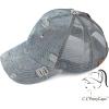 imageCC Womens Distressed Denim Trucker Hat with Ponytail Opening  Messy Bun Friendly Baseball Cap with Mesh BackLt Denim