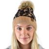 imageCC Animal Print Soft Warm Knit Cuff Faux Fur Pom BeanieLatte