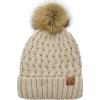 imageCC Beanie Womens Thick Cable Knit Faux Fuzzy Fur Pom Lattice Crossover Fleece Lined Skull Cap Cuff BeanieBeige