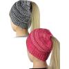 imageCC BeanieTail Soft Stretch Cable Knit Messy High Bun Ponytail Beanie Hat 2 Pack3 Tone Coral3 Tone Gray