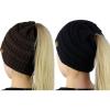 imageCC BeanieTail Soft Stretch Cable Knit Messy High Bun Ponytail Beanie Hat 2 PackBlackBrown