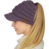 imageCC BeanieTail Warm Knit Messy High Bun Ponytail Visor Beanie CapViolet