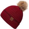 imageCC Exclusives Geometric Cable Beanie Hat with Faux Fur Pom HAT2298HAT7011HAT2213YJ920Accent Cuffburgundy