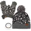 imageCC Exclusives Soft Beanie hat with Leopard Pattern and Fur PomHAT7001SF7001A Gift Setlt Mel Grey