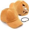 imageCC Exclusives Stone Washed Corduroy CrissCross Ponytail Baseball Cap for Women Adjustable High Bun HatHoney Mustard
