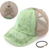 imageCC Exclusives Washed Distressed Cotton Denim CrissCross Ponytail Hat Baseball Cap BT1009Lime