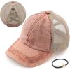 imageCC Exclusives Washed Distressed Cotton Denim CrissCross Ponytail Hat Baseball Cap BT1009Orange