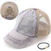 imageCC Exclusives Washed Distressed Cotton Denim CrissCross Ponytail Hat Baseball Cap BT1009Purple