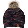 imageCC Fur Pom Winter Fall Trendy Chunky Stretchy Cable Knit Beanie HatBlackMulti W Pom