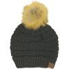 imageCC Fur Pom Winter Fall Trendy Chunky Stretchy Cable Knit Beanie HatMetallic Black