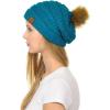 imageCC Hat43 Thick Warm Cap Hat Skully Faux Fur Pom Pom Cable Knit Beanie 2 PackTeal