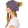 imageCC Hat43 Thick Warm Cap Hat Skully Faux Fur Pom Pom Cable Knit Beanie 2 PackViolet