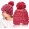 imageCC Kids Beanie Ages 25 Warm Chunky Stretchy Knit Slouch Beanie Skull Kids Hat with Pom4 Tone  Hot Pink Mix