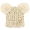 imageCC Kids Cable Knit Double Pom Beanie for Kids  Comfortable Soft Warm Children Youth Skully Hat with PomMatching Faux Fur Pom Beige