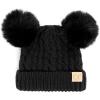 imageCC Kids Cable Knit Double Pom Beanie for Kids  Comfortable Soft Warm Children Youth Skully Hat with PomMatching Faux Fur Pom Black