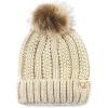 imageCC Kids Childrens Cable Knit Faux Fuzzy Fur Pom Fleece Lined Cuff BeanieBeige