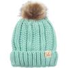 imageCC Kids Childrens Cable Knit Faux Fuzzy Fur Pom Fleece Lined Cuff BeanieMint