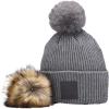 imageCC Knit Beanie with 2 Detachable Matching and Natural Poms  Soft Cuffed Winter Hat Warm Stretchy Skull CapLight Grey