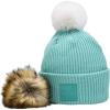 imageCC Knit Beanie with 2 Detachable Matching and Natural Poms  Soft Cuffed Winter Hat Warm Stretchy Skull CapMint