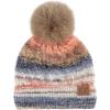 imageCC Multi Color Space Dye Wool Stretchable Soft Warm Pom Beanie with Faux Fur Pom Knit Winter Skully HatTaupe Combo