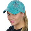 imageCC Ponycap Messy High Bun Ponytail Adjustable Glitter Star Distressed Baseball Cap HatTurquoise