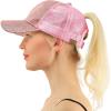 imageCC Ponytail Messy Buns Trucker Ponycaps Plain Baseball Visor Cap Dad Hat Glitter Pink