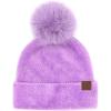 imageCC Sequin Pom Beanie for Women  Acrylic Stretchable Soft Warm Knit Winter Skully Hat with Yarn PomTerrylavender