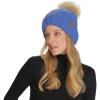 imageCC Thick Cable Knit Faux Fuzzy Fur Pom Fleece Lined Skull Cap Cuff BeanieIris Blue