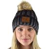 imageCC Thick Cable Knit Faux Fuzzy Fur Pom Skull Cap Cuff BeanieCenter Patch Black