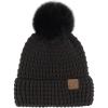 imageCC Waffle Knit Pattern Cuff Beanie for Women Unisex  Acrylic Stretchable Soft Warm with Faux Fur Pom Knit Winter Skully HatBlack