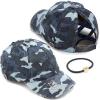 imageCC Washed Denim CrissCross Ponytail Cap Epoxy Button for face mask Face Mask not Included BT799Blue Camo
