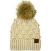 imageCC Winter Sherpa Fleeced Lined Chunky Knit Stretch Pom Pom Beanie Hat Cap Handmade Bobble Beige