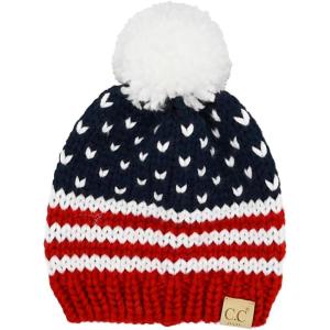 imageCC American Beanie with Iceland Wool Pom for Women Unisex Soft Warm with Iceland Pom Knit Winter Skully HatAmerican Flag  Baby