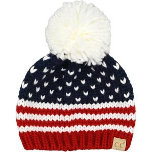 imageCC American Beanie with Iceland Wool Pom for Women Unisex Soft Warm with Iceland Pom Knit Winter Skully HatAmerican Flag  Kids