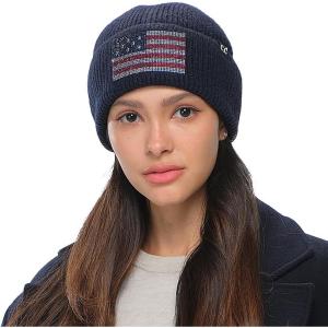 imageCC American Flag Rhinestone Beanie for Women Unisex  Sustainable Recycled Yarn Stretchable Soft Warm Knit Winter Skully HatAmerican Flagnavy