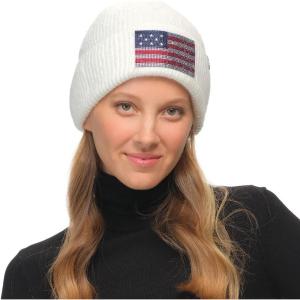 imageCC American Flag Rhinestone Beanie for Women Unisex  Sustainable Recycled Yarn Stretchable Soft Warm Knit Winter Skully HatAmerican Flagwhite