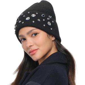 imageCC American Flag Rhinestone Beanie for Women Unisex  Sustainable Recycled Yarn Stretchable Soft Warm Knit Winter Skully HatRhinestoneblack