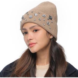 imageCC American Flag Rhinestone Beanie for Women Unisex  Sustainable Recycled Yarn Stretchable Soft Warm Knit Winter Skully HatRhinestonecamel