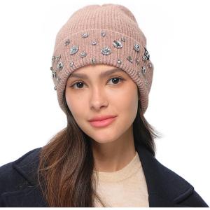 imageCC American Flag Rhinestone Beanie for Women Unisex  Sustainable Recycled Yarn Stretchable Soft Warm Knit Winter Skully HatRhinestonedusty Rose