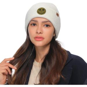 imageCC American Flag Rhinestone Beanie for Women Unisex  Sustainable Recycled Yarn Stretchable Soft Warm Knit Winter Skully HatSmileivory