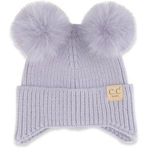 imageCC Baby Double Fur Pom Pom Beanie with Ear Flap for Boys Girls  Comfortable Soft Warm Infant Toddler Baby Knit Skully HatLavender