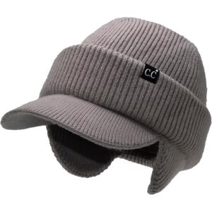 imageCC Beanie Strechy Snug Fit Soft Knit Hat with Visor Brim ampamp Ear Warmer FlapsLight Taupe